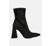 hustlers shimmer block heeled ankle boots