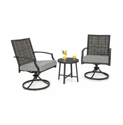 3 Piece Patio Swivel Chair Set with Soft Seat Cushions for Backyard