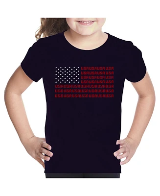 Girl's Word Art T-shirt - Usa Flag