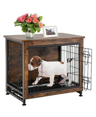 Sugift Wooden Dog Crate Furniture with Tray and Double Door