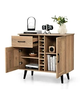 2-Door Buffet Sideboard with 6-Bottle Wine Rack Drawer