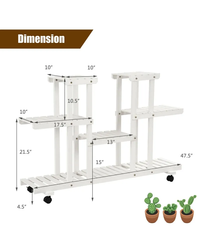 Sugift 4-Tier Wood Casters Rolling Shelf Plant Stand