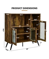 Sugift Buffet Storage Cupboard with Glass Door and Adjustable Shelves