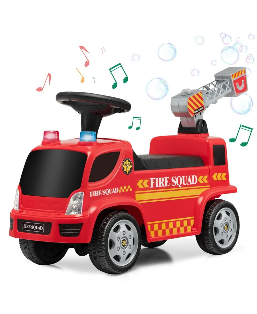 Kids Push Ride On Fire Truck with Ladder Bubble Maker and Headlights-Red