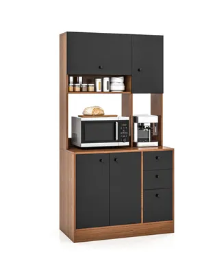 71 Inch Kitchen Pantry with 3 Storage Cabinet and 3 Deep Drawers-Walnut
