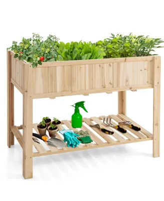 47 Inch Wooden Raised Garden Bed with Bottom Shelf and Bed Liner