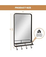 Wall Bathroom Mirror with Shelf Hooks Sturdy Metal Frame for Bedroom Living Room