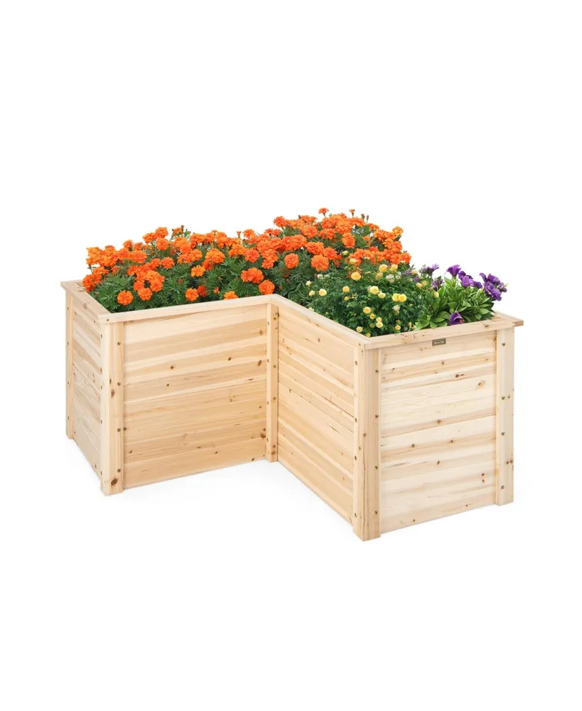 Sugift 24 Inch L-Shaped Wooden Raised Garden Bed with Open-Ended Base