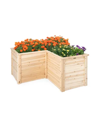 24 Inch L-Shaped Wooden Raised Garden Bed with Open-Ended Base-Natural