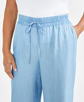 Style & Co Women's Chambray High-Rise Wide-Leg Pull-On Pants, Created for Macy's