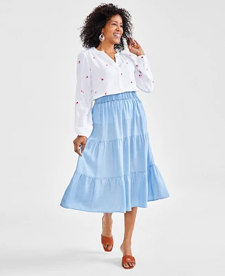 Style & Co Women's Chambray Tiered Pull-On Skirt, Created for Macy's