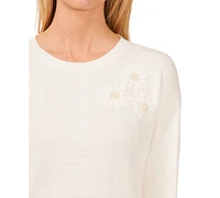 CeCe Women's Embellished Embroidered 3/4-Sleeve Sweater