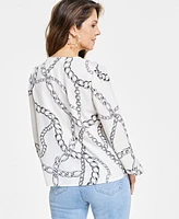 I.n.c. International Concepts Petite Long-Sleeve Lace-Up Blouse, Created for Macy's