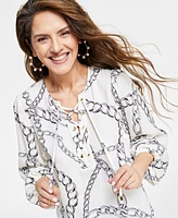 I.n.c. International Concepts Petite Long-Sleeve Lace-Up Blouse, Created for Macy's