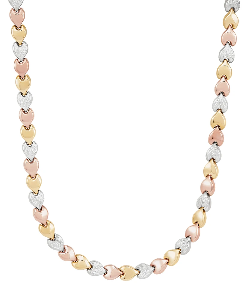 Polished & Textured Heart Stampato 17" Collar Necklace in 10k Tricolor Gold - Tri