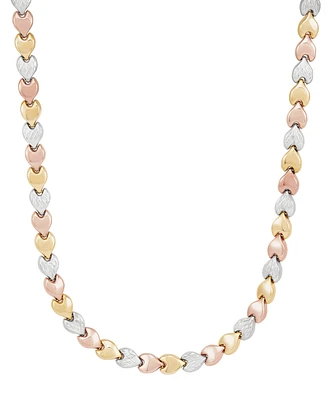 Polished & Textured Heart Stampato 17" Collar Necklace in 10k Tricolor Gold - Tri