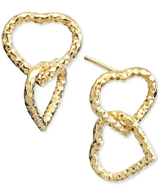 Textured Double Heart Interlocking Link Drop Earrings in 10k Gold
