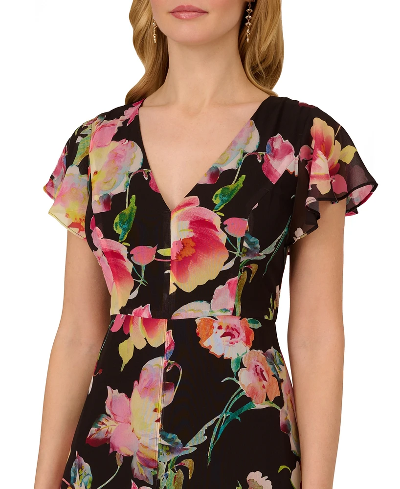 Adrianna Papell Women's Floral Flutter-Sleeve Jumpsuit
