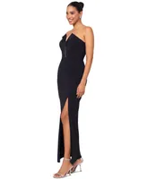 Betsy & Adam Petite Tuxedo-Neck Strapless Gown