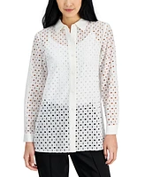 Anne Klein Women's Linen-Blend Eyelet Shirt