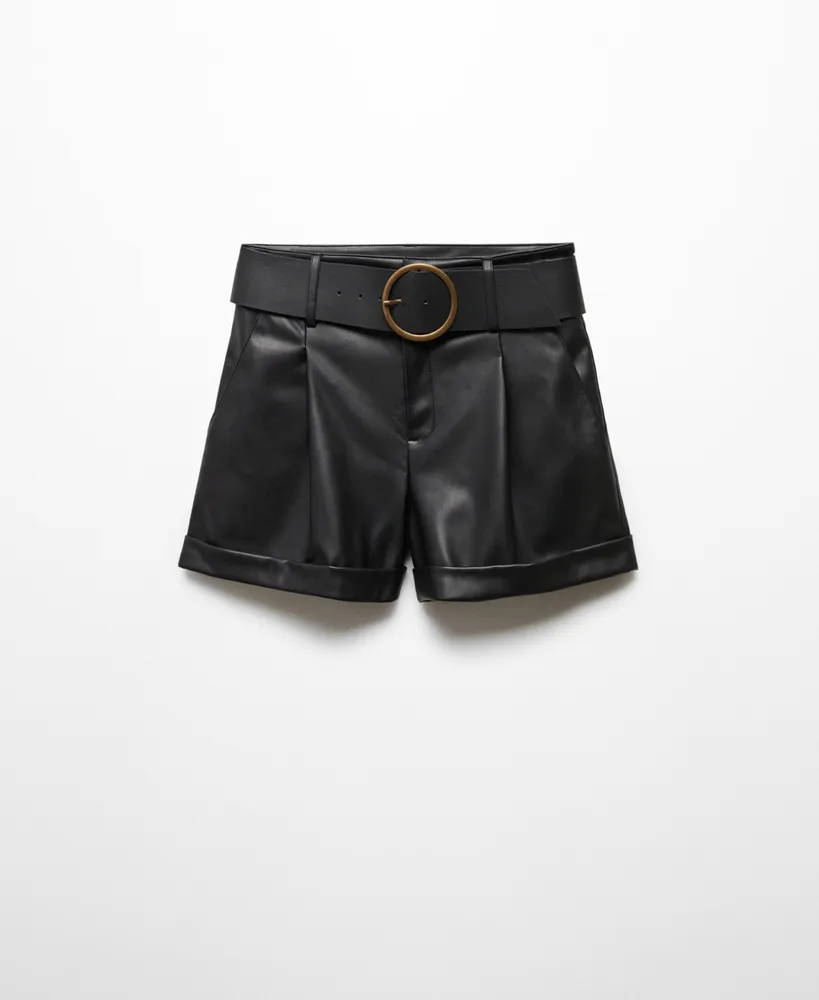 Mango Women's Leather Effect Belt Shorts