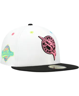 Men's New Era White Florida Marlins Cooperstown Collection Neon Eye 59FIFTY Fitted Hat