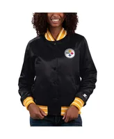 Women's Starter Black Pittsburgh Steelers Full Count Satin Full-Snap Varsity Jacket