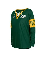 Women's New Era Green Green Bay Packers Lace-Up Notch Neck Long Sleeve T-shirt