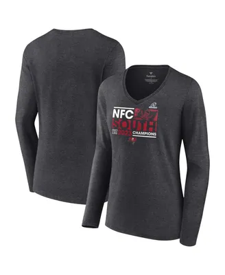 Women's Fanatics Heather Charcoal Tampa Bay Buccaneers 2023 Nfc South Division Champions Conquer Long Sleeve V-Neck T-shirt