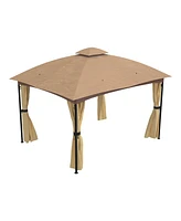 Mondawe 10 x 12" ft Soft Top Outdoor Patio Gazebo Tent Canopy with Included Curtains Ventilated Double Roof, Beige