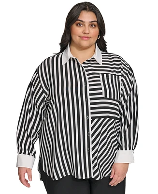 Karl Lagerfeld Paris Women's Plus Striped Button-Front Shirt, First@Macy's