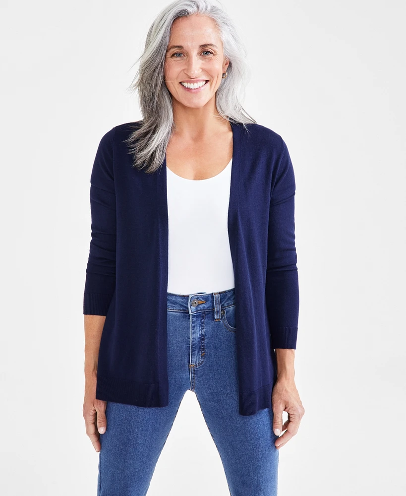 Style & Co Petite Open-Stitch Long-Sleeve Cardigan, Created for Macy's
