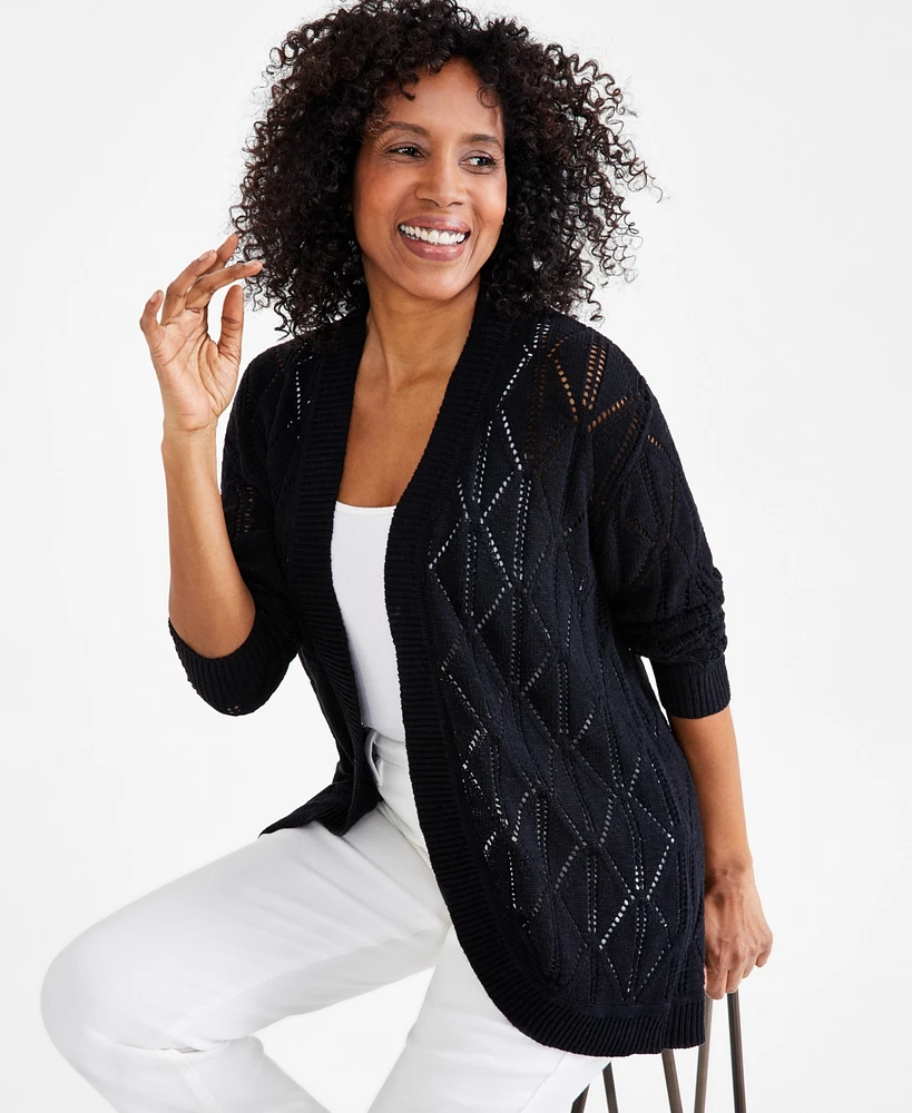 Style & Co Petite Open-Stitch Long-Sleeve Cardigan