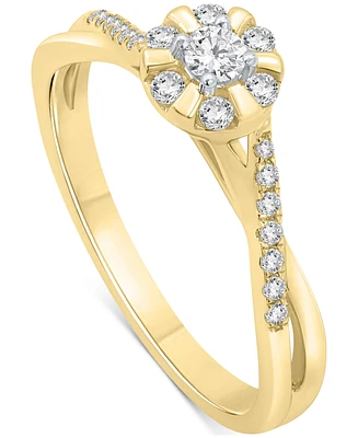 Promised Love Diamond Halo Swirl Promise Ring (1/4 ct. t.w.) in 14k Gold-Plated Sterling Silver