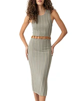 Adrienne Landau Women's Round-Neck Wood-Bead-Trim Midi Dress