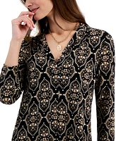 Jm Collection Women's Printed 3/4 Sleeve V-Neck Knit Top, Created for Macy's