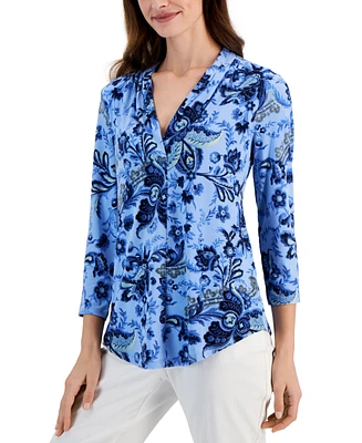 Jm Collection Women's Printed V-Neck Knit Top, Created for Macy's