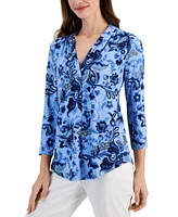 Jm Collection Women's Printed V-Neck Knit Top, Created for Macy's