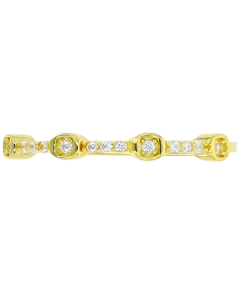 Cubic Zirconia Two Level Narrow Stack Ring 14k Gold-Plated Sterling Silver