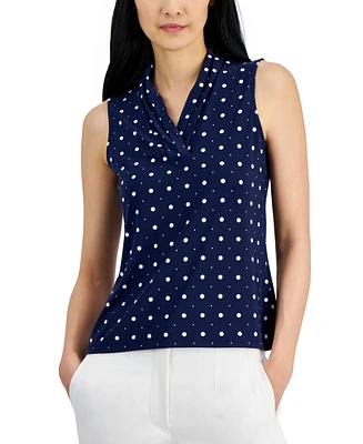 Anne Klein Women's Pleated-Neck Printed Sleeveless Top