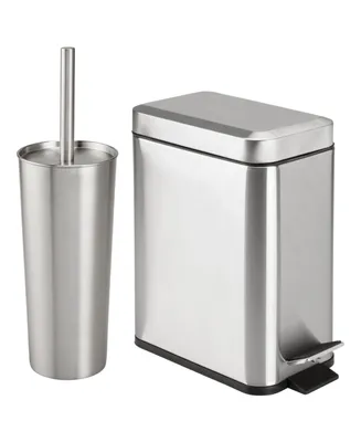 mDesign Metal Toilet Bowl Brush and Holder + Wastebasket