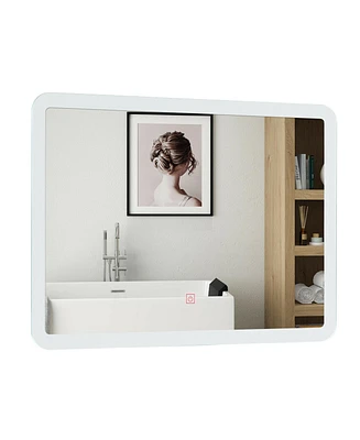 Led Wall-mounted Bathroom Rounded Arc Corner Mirror with Touch