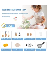Wooden Chef Play Kitchen and Refrigerator with Realistic Range Hood and Roaster