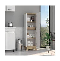 Depot E-shop Dahoon Single Kitchen Pantry Double Doors Cabinets, Four Shelves, Light oak / White - Multi