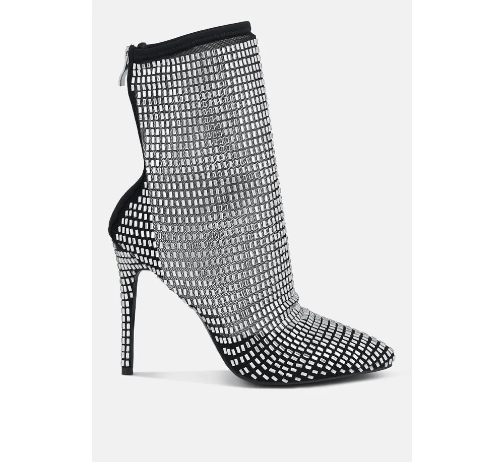 London Rag Fortunate Rhinestones Embellished Mesh Boots