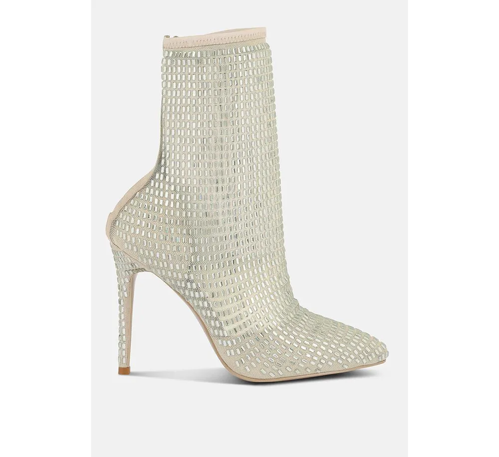 London Rag Fortunate Rhinestones Embellished Mesh Boots