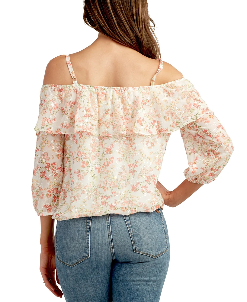 Bcx Juniors' Embroidered Off-The-Shoulder Ruffle Top