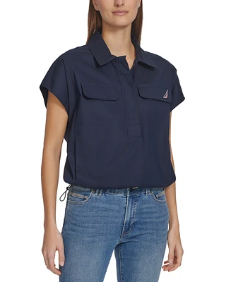 Nautica Jeans Women's Solid-Color Snap Popover Top