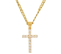 Steeltime Men's Stainless Steel Crystal Cross 24" Pendant Necklace