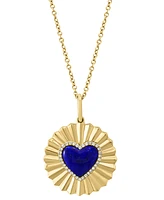 Effy Lapis Lazuli & Diamond (1/10 ct. t.w.) Heart Halo Sunray Disc 18" Pendant Necklace in 14k Gold